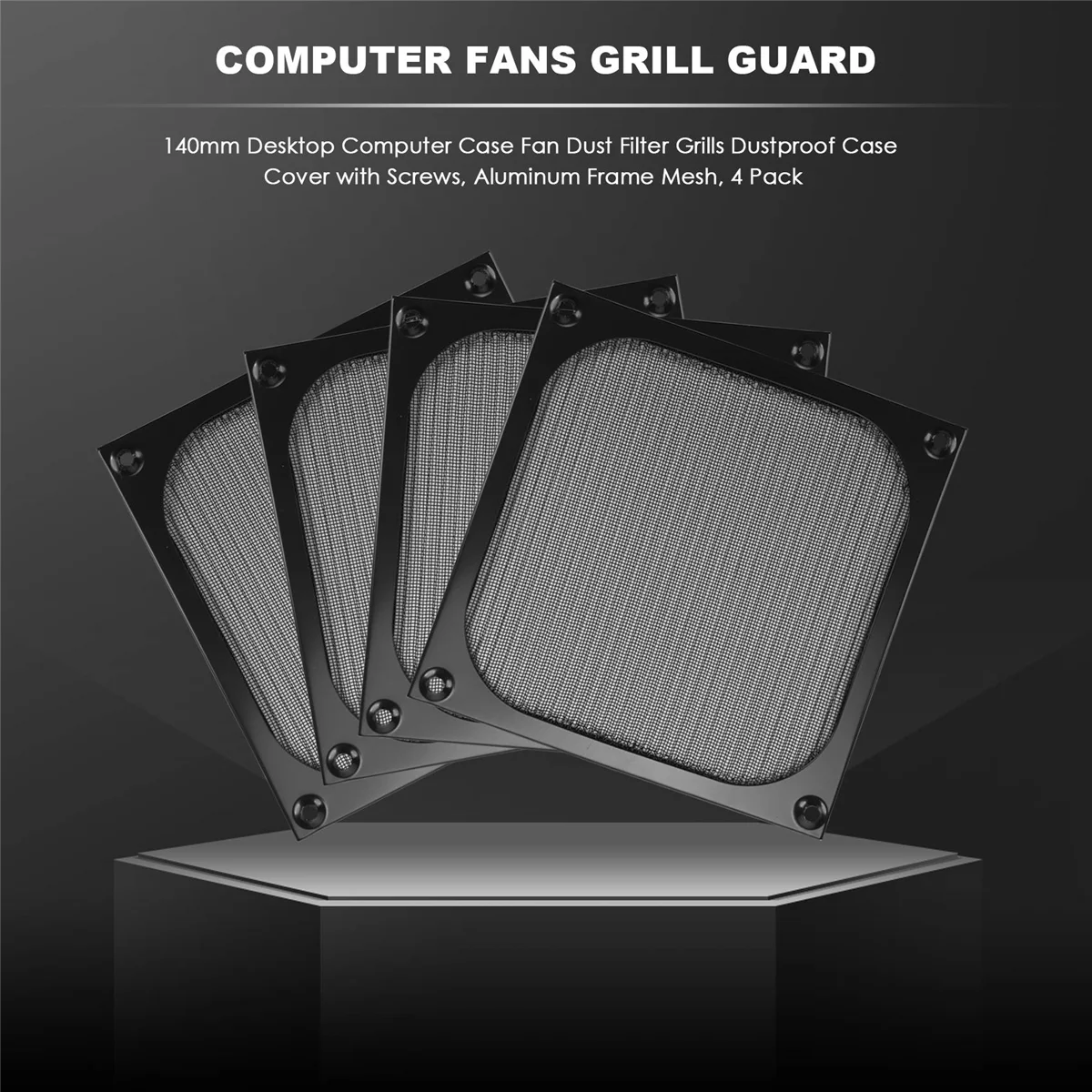 140mm Desktop Computer Case Fan Dust Filter Grills Dustproof Case Cover with Screws, Aluminum Frame Mesh, 4 Pack