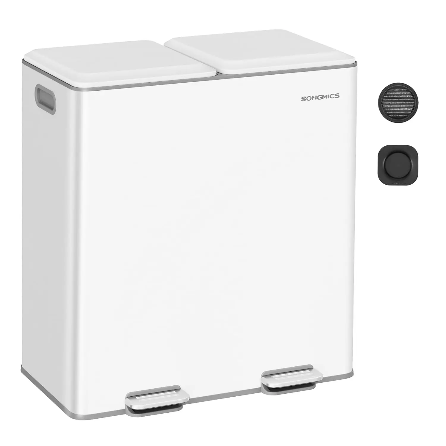 

Двойной мусорный бак на 30 л с крышками с плавным закрыванием, съемными ведрами и педалями для переработки отходов, нержавеющая сталь