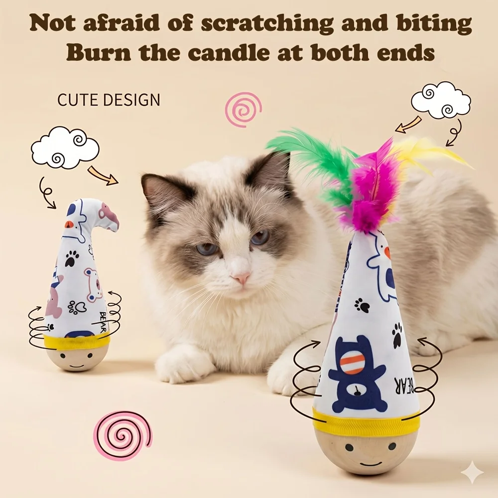 Interactive Cat Rolling Toy, Self Correcting Feather Cat Toy, Durable anti Bite Cat Teasing Toy for Indoor Cats and Kittens
