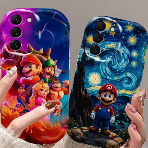 M-Marios Cartoon Cute For Samsung S25 S24 S23 S22 S21 S20 A04 A05s A05 A06 Ultra Plus FE 5G Wave Oil Phone Case