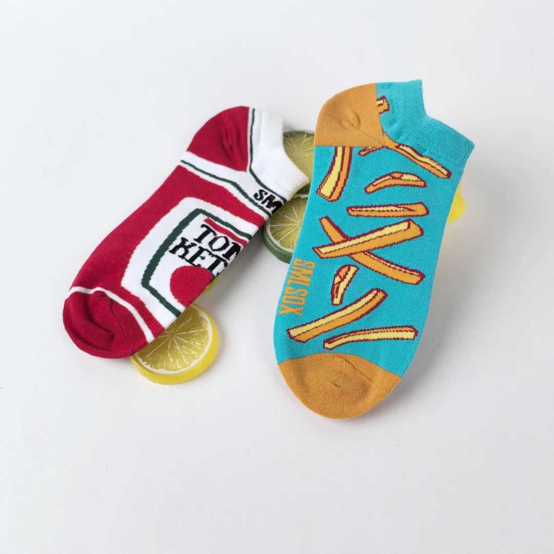 1 Pair Novelty Unisex French Fry & Ketchup Short Socks Suit In Spring Summer For Daily