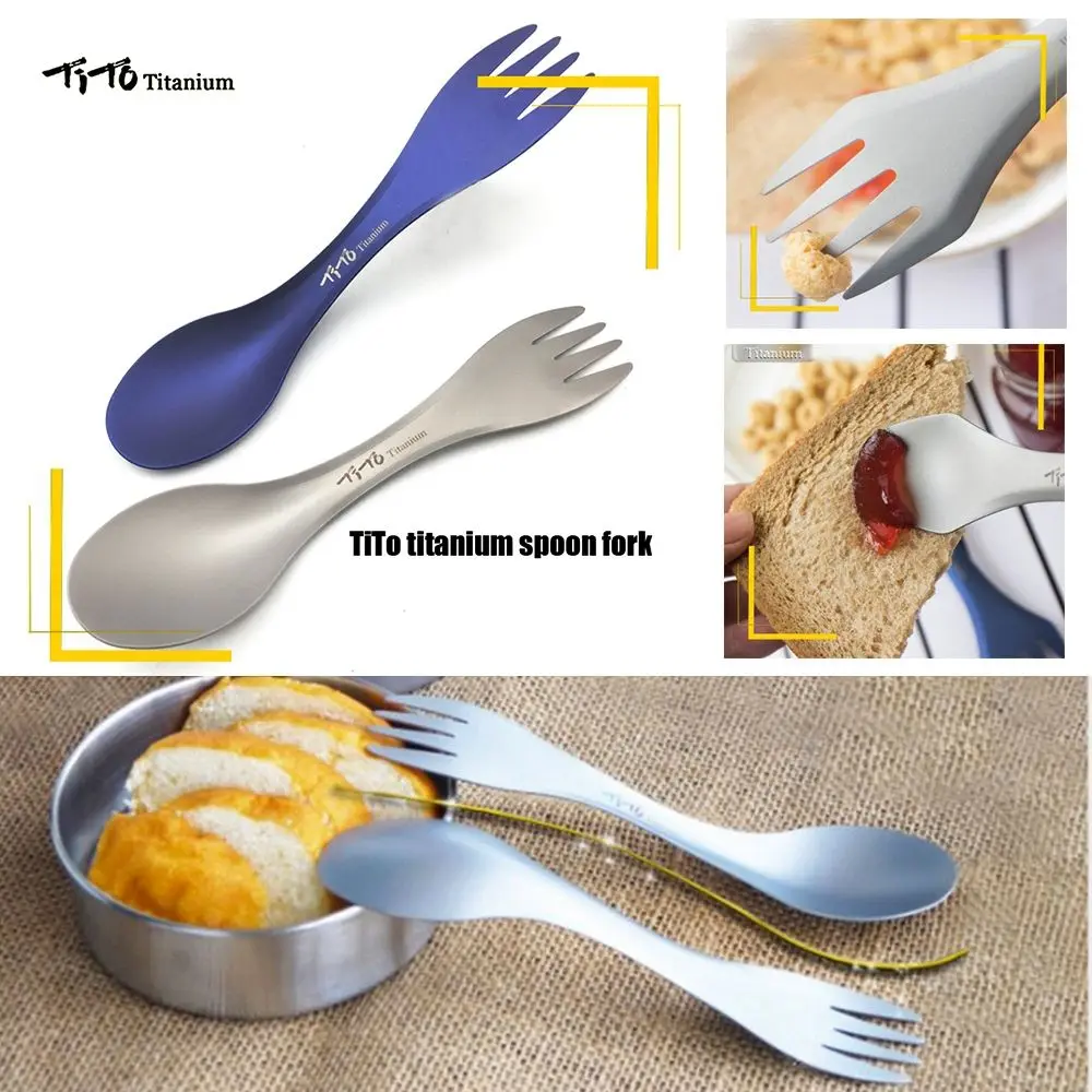 EDC Camping Tool Square Chopsticks Outdoor Picnic Accessories Cutlery Fork Long Handle Spoon Pure Titanium Cookware