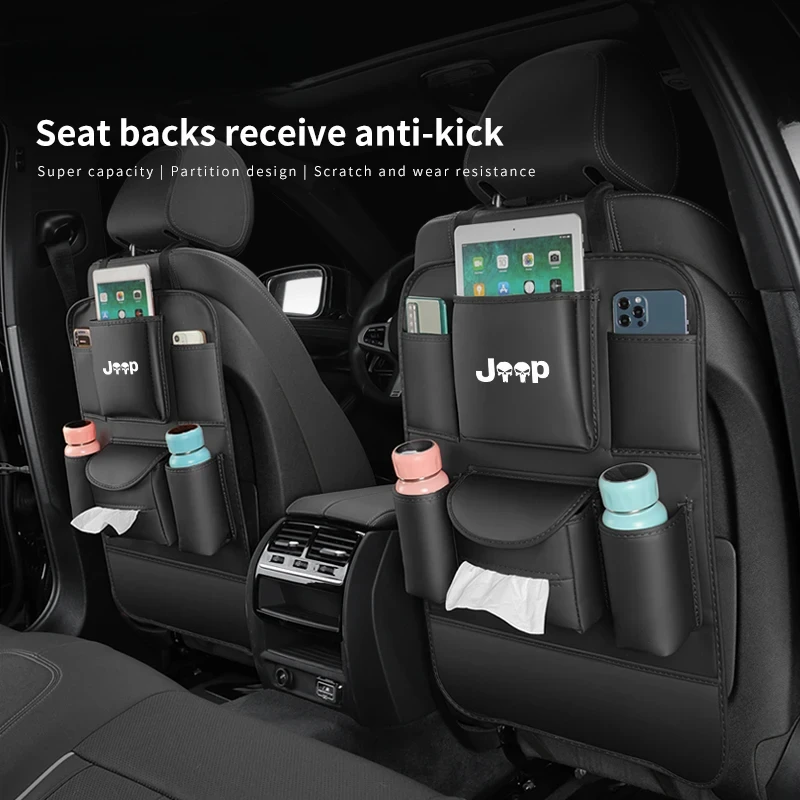 For Jeep Cherokee Compass Patriot Renegade Trail-Hawk Wrangler SRT Car 4 Colors Organizer Back Storage Bag Anti-kick Pad