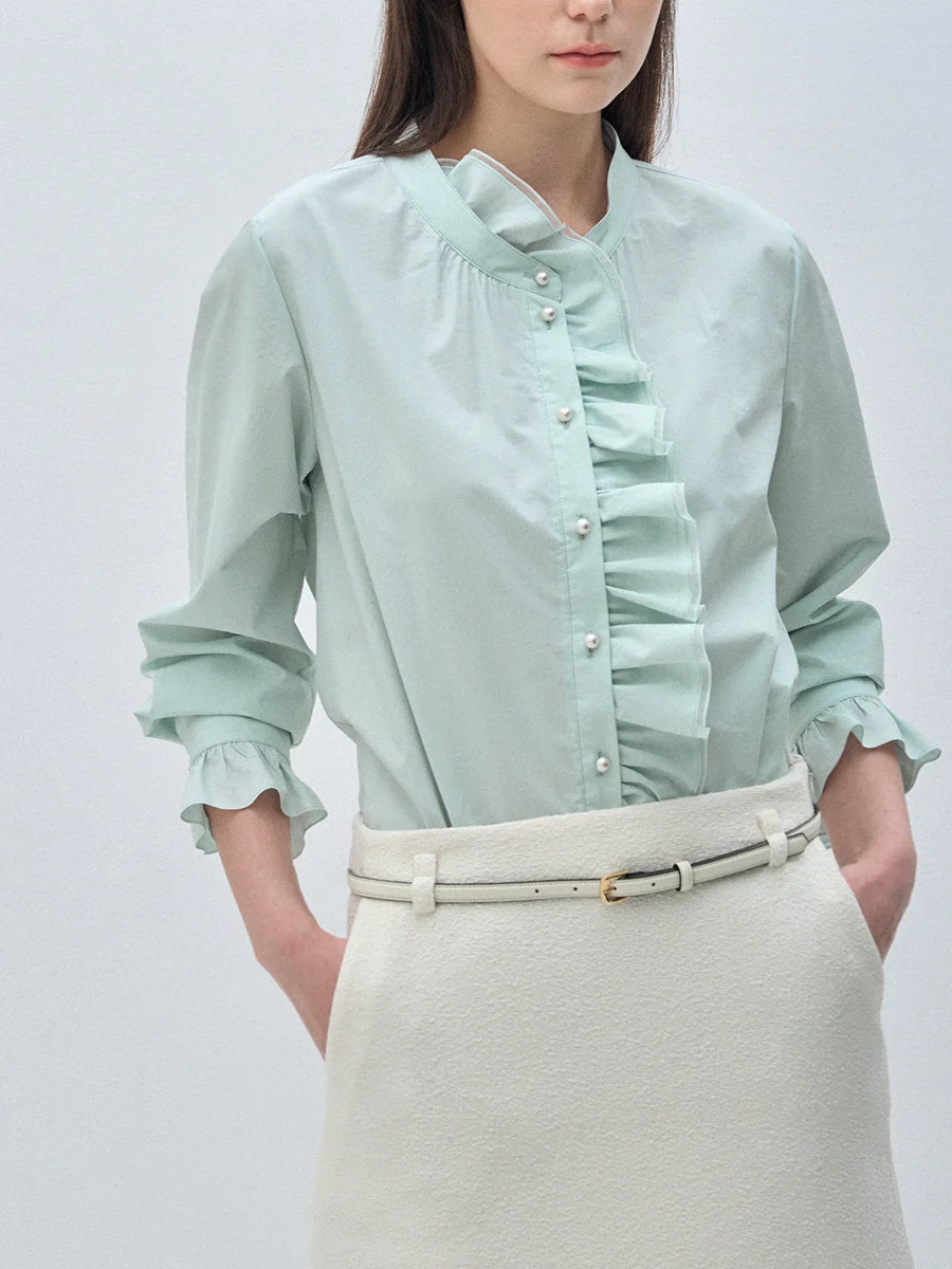 

Ele lectual Long Sve irt Simple Commuter Sle Two Colors Wooden Design Agel Faion Women's Premium irt