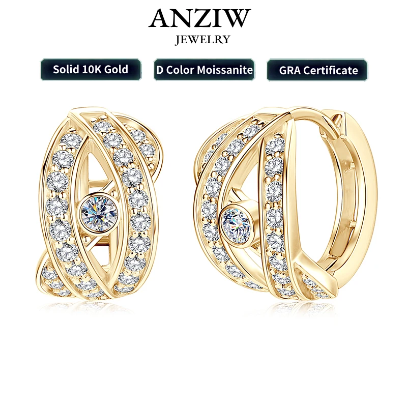 Real Gold 10K Moissanite Clip Earrings Luxury Eye in the Sky Design Earrings Small Hoops Huggie for Women Jewelry GRA Certified