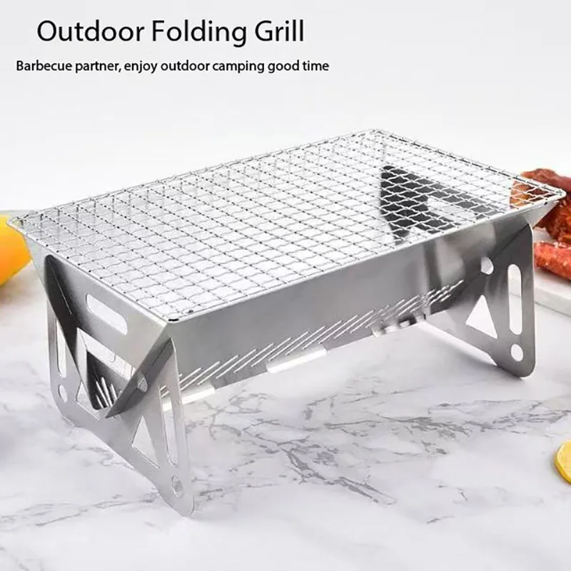 Outdoor Folding Card Stainless Steel Barbecue Grill Camping Portable Mini Barbecue Grill