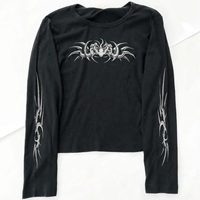 Goth Women T-shirts Blusas O-neck Long Sleeve Skull Print Tunic Woman Clothing Fashion Casual Crop Tops Shirts Y2K Clothing