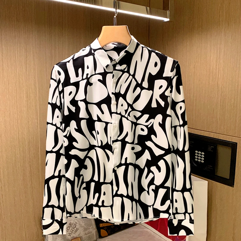 

Spring Fashion Men Brand Shirt Printed Long Sleeve Slim Fit Chic Button Casual Blouse 2022 Streetwear Leisure Shirts W51