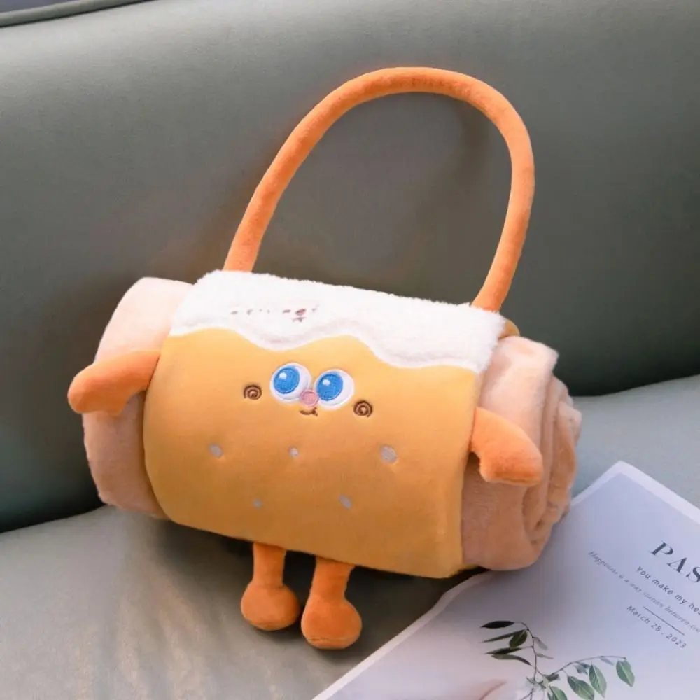 Cute 2 in 1 Foldable Roll Blanket Warm Plush Air Conditioning Blanket Cartoon Handheld Nap blanket Home