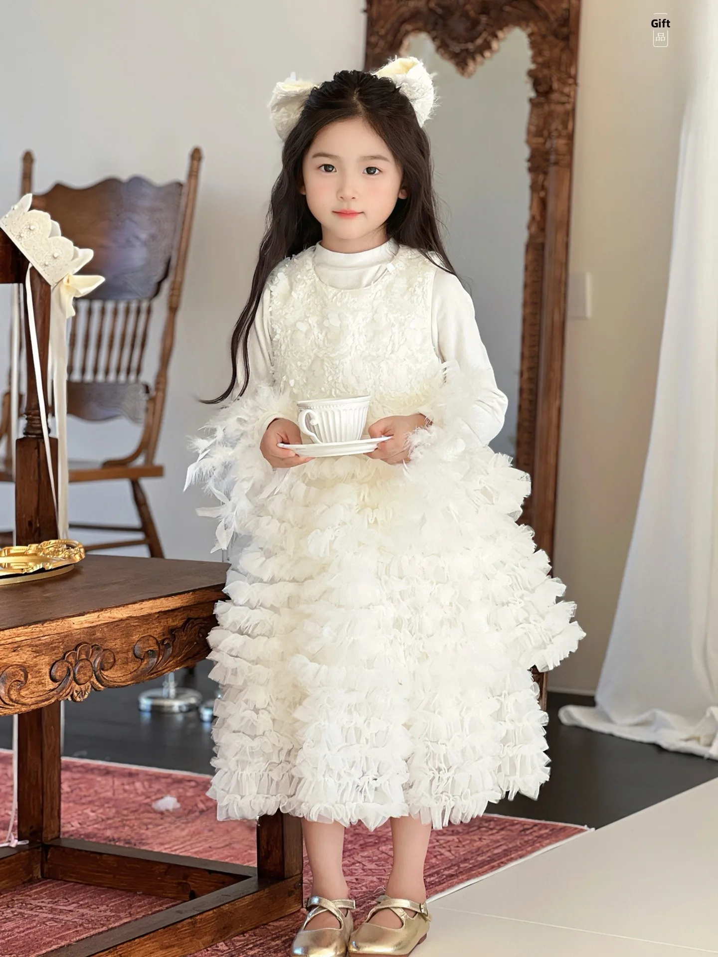 

Princ Sle Birthday Vest Dr Girls Autumn Winter Faion Cake Skirt Polyester Fiber Medium Waist No Elastici mid Length