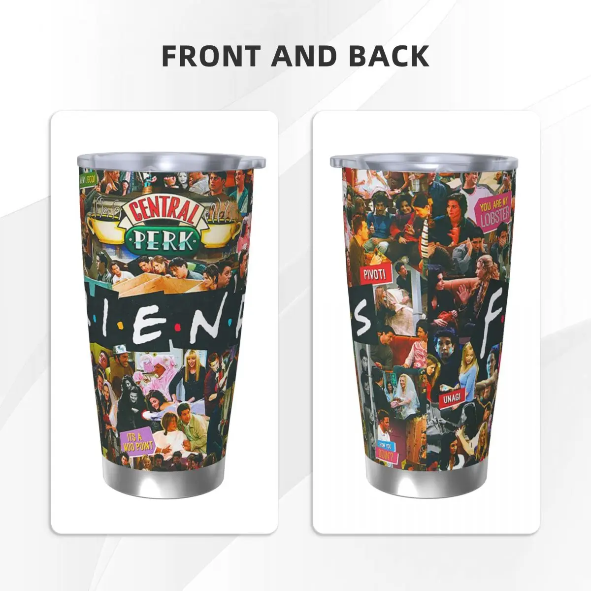 Friends TV Show Collage Insulated Tumbler with Straws Rachel Monica Vacuum Thermal Mug Office Home Hot Cold Drinks Cups, 20oz