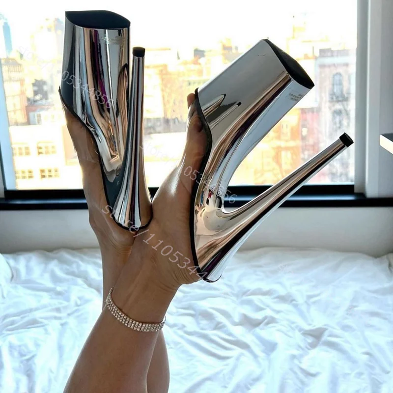 Shiny Gold Mirrored Steel Pole Dance Sandals Sexy Stage Silver Patent Leather 8 Inch 20cm Heels Girl Dance Shoes Yellow Crystal