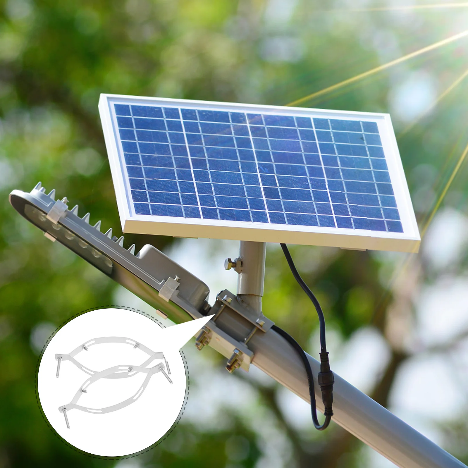

1Set Solar Light Pole Mounting Bracket Extension Arm Kit Outdoor Lamp Post Installation Clamp Iron Sheet 4 Hoops Installation
