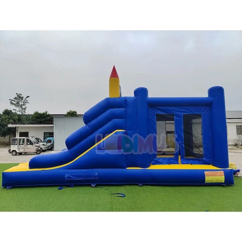 Commercial PVC Blue Yellow Inflatable Castle Bounce House With Slide, Kids Jumping Bouncer Combo for Outdoor Party Event Rental
