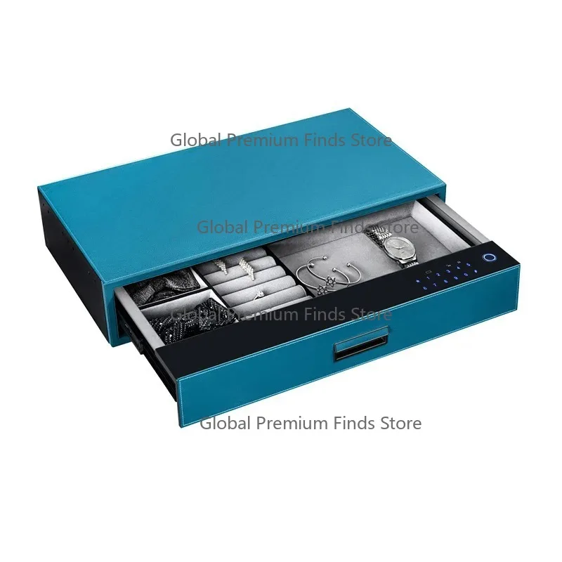 Fingerprint & Smart Password Hidden Safe Box – Tempered Panel Alloy Aluminum Handmade Leather Storage Cabinet Drawers