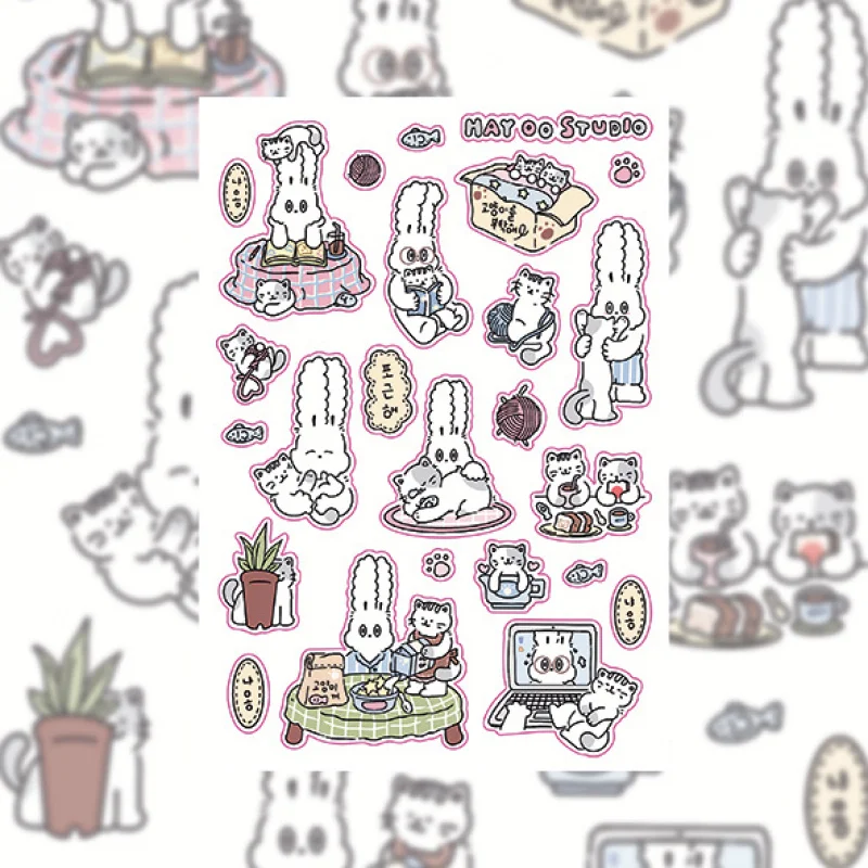 Korean Cute Kawaii Cartoon Rabbit Stickers Diary Planner Scrapbook Handbook Magazine Collage Material DIY Decorative Stickers