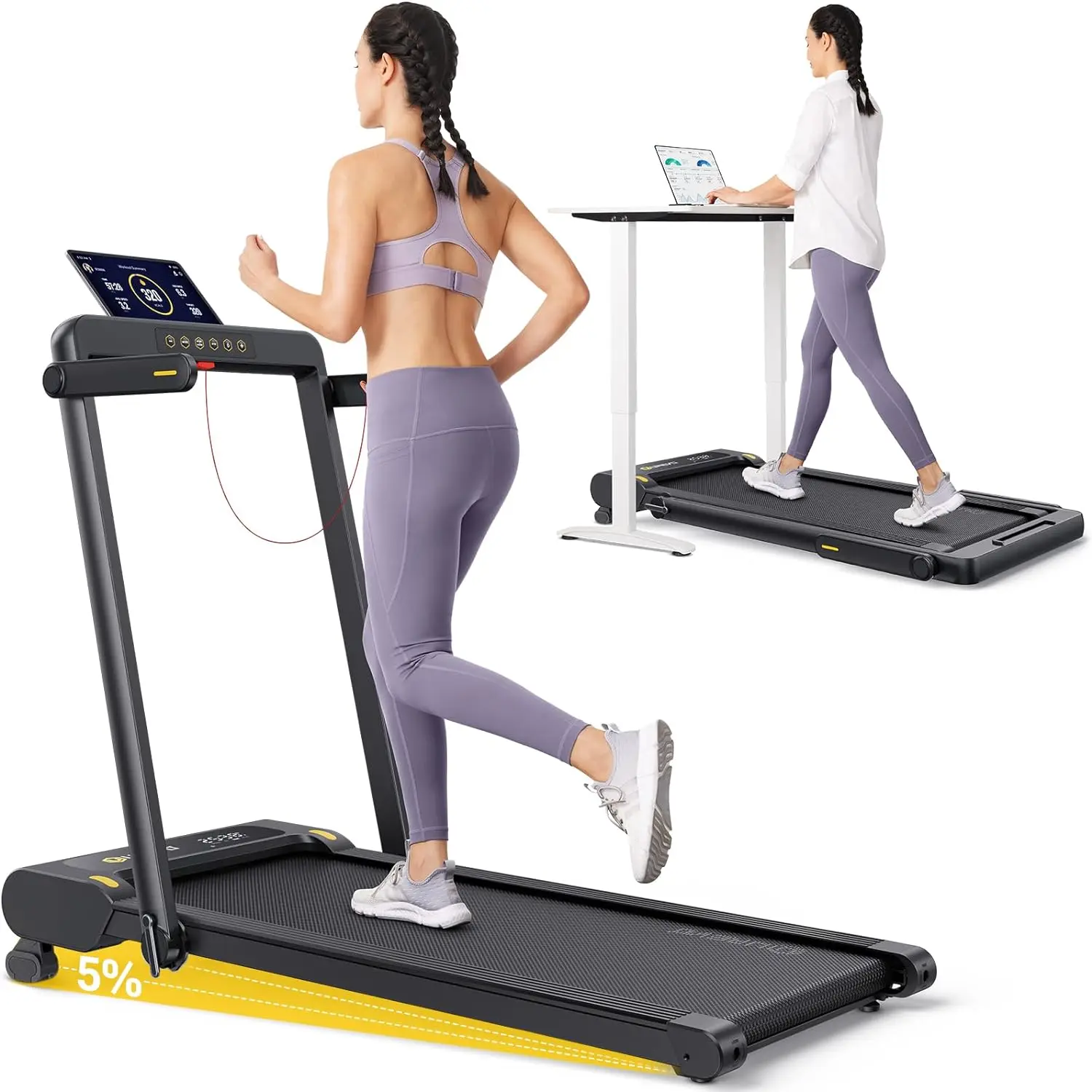 

2 in 1 Folding Treadmill, Under Desk Treadmill for Home/Office, 2.5HP Treadmills with Remote Control, LED Display, 265lbs