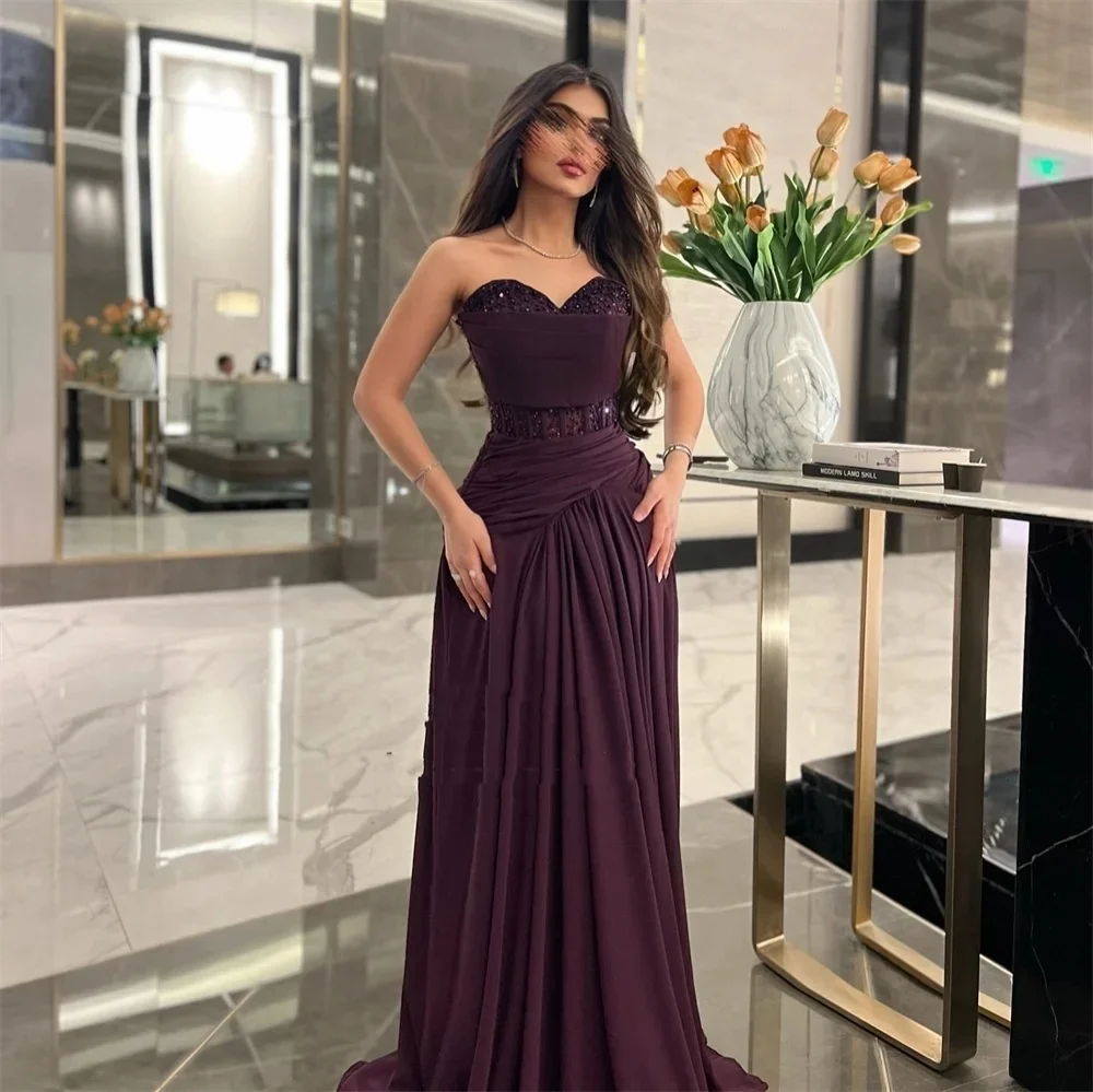 

Purple Beaded Party Long Bespoke Occasion Gown Evening Dresses Pastrol Unisex Jersey Retro Dubai Saudi Arabic Prom Customized