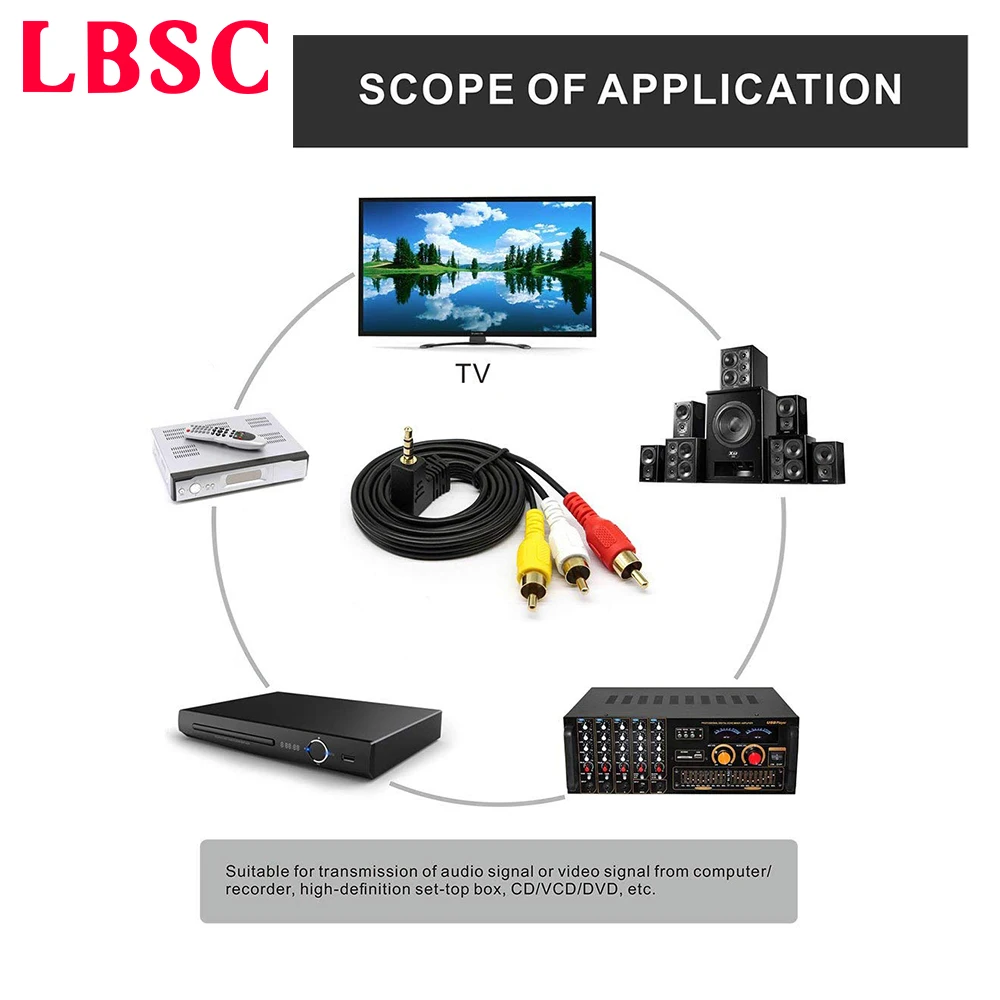 كابل فيديو لكاميرا الفيديو RCA AV 3.5 مللي متر ، ذكر 3.5 مللي متر إلى 3RCA ذكر ، مقبس صوت ستيريو ، كابل AUX