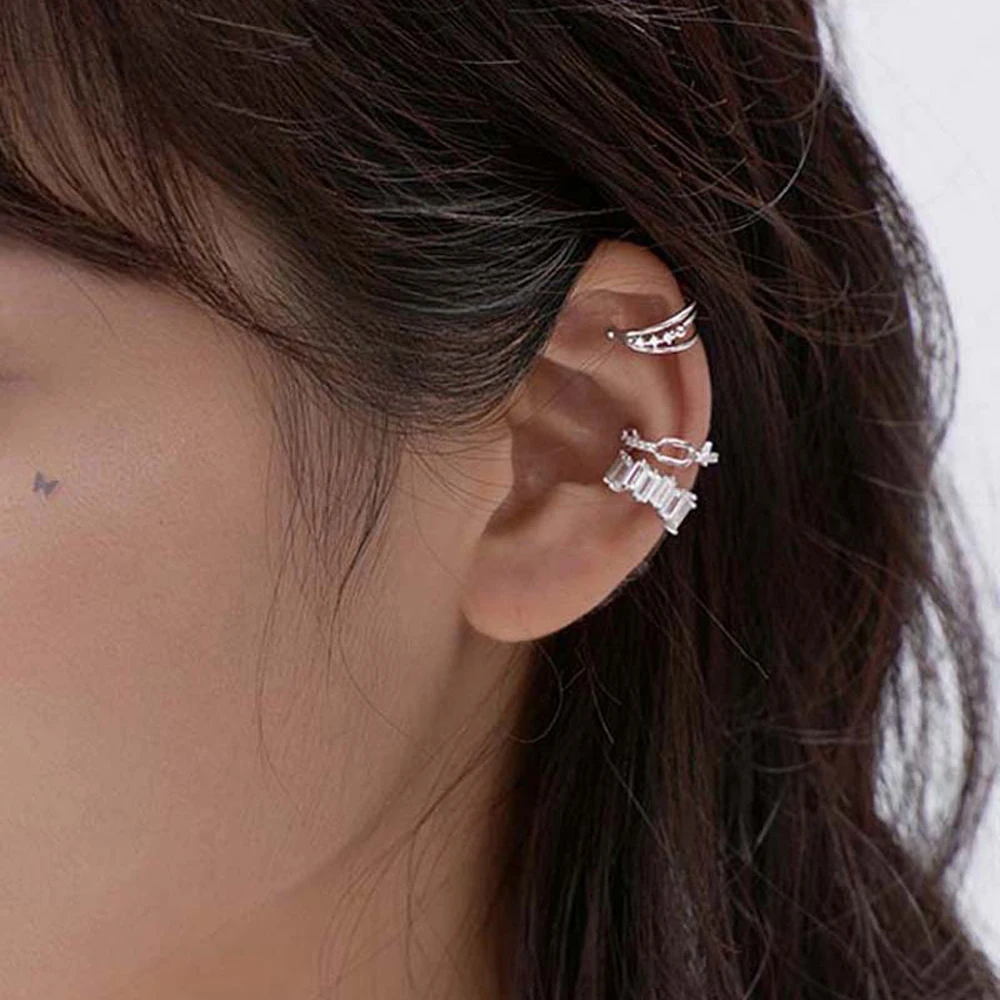 Elegant New Punk Girls Women Crystal Ear Bone Clip Ear Cuffs Non Piercing Ear Clips Multi-layer
