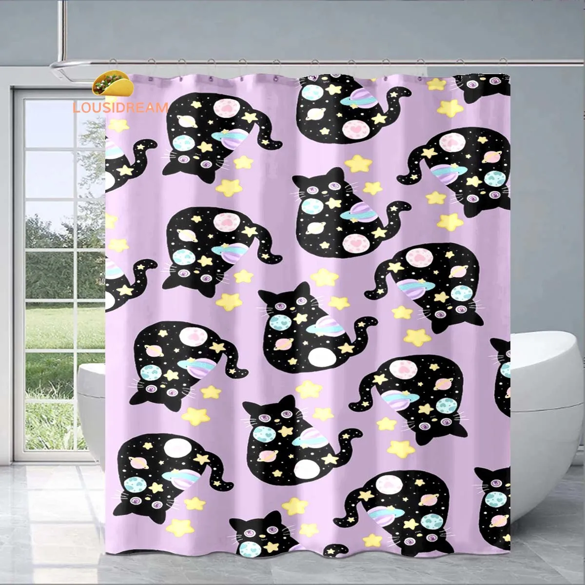 

Cat Small Print Exquisite Shower Curtain Fashionable Decorative Gift for Adult Children Bathroom Waterproof and Mildew-proof