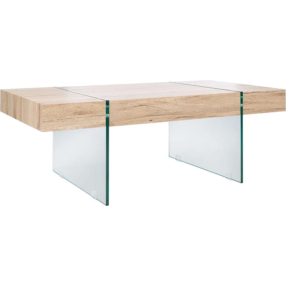 Home Collection Jacob طاولة القهوة العائمة المستطيلة الحديثة COF7001C، 43.3 بوصة عرض × 23.6 بوصة طول × 15.7 بوصة ارتفاع، أرجل طبيعية/زجاجية