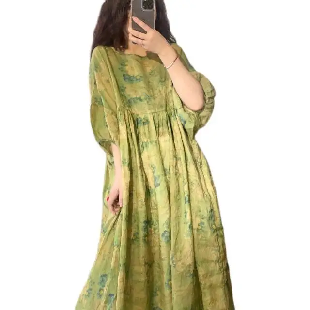 ผู้หญิงเย็บปักถักร้อย Boho ชุดยาวลูกไม้ขึ้นเอวผ้าฝ้ายลินินฤดูร้อนสไตล์เรียบง่าย Sundress Beach Party Dress Wh20