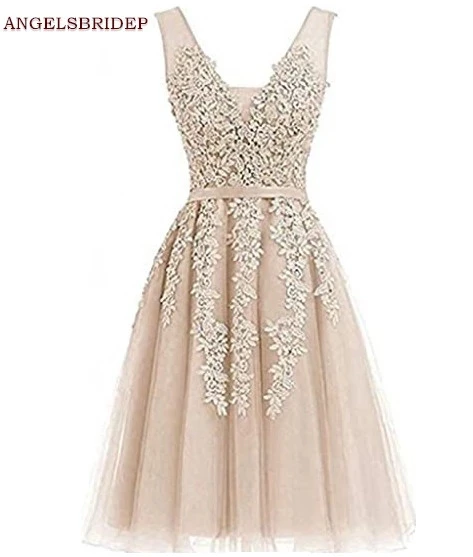 

ANGELSBRIDEP V-Neck Homecoming Dresses Junior Party Gowns Fashion Applique Tulle Beading Cinderella Graduation Gowns Hot