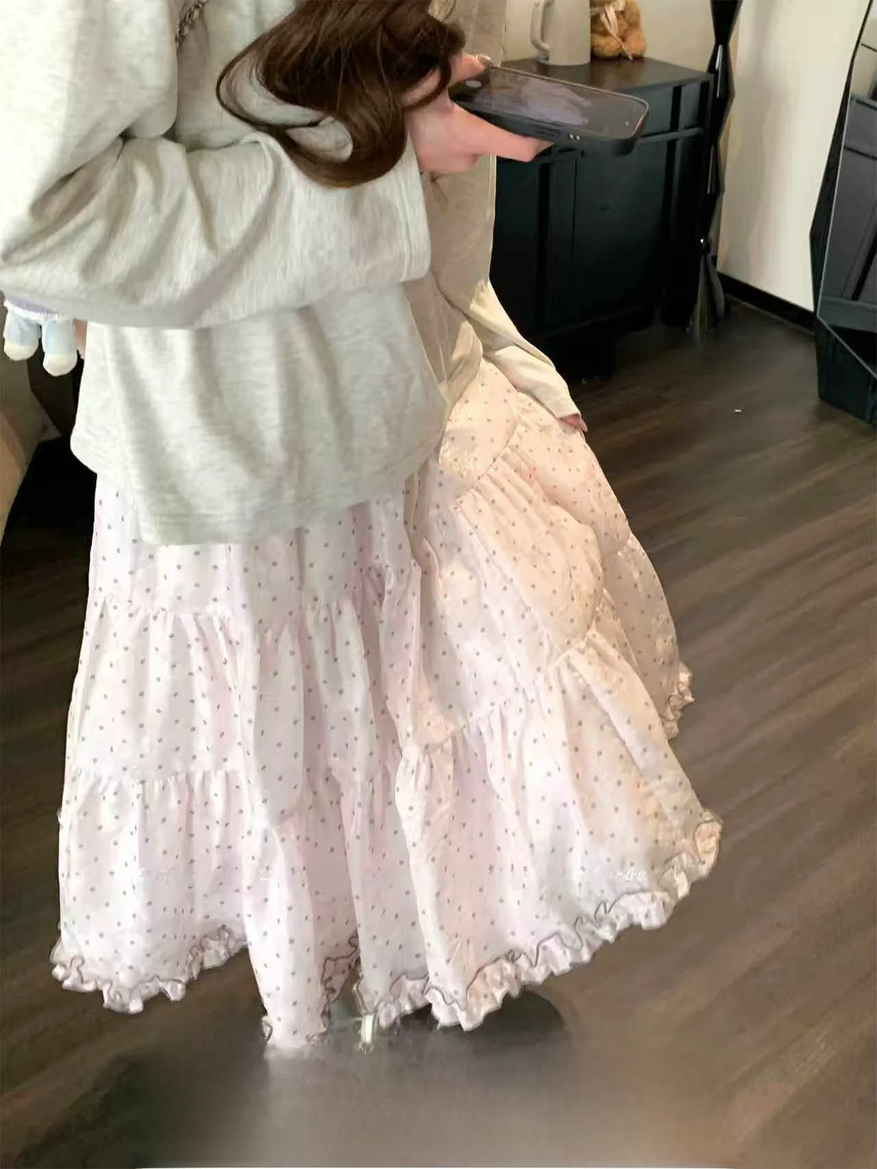 

High Waist Midi Polka Dot Skirt Women's A-Line Half Body Skirt Spring Summer New Style Slimming Cake Skirt Ladies Premium Fas...
