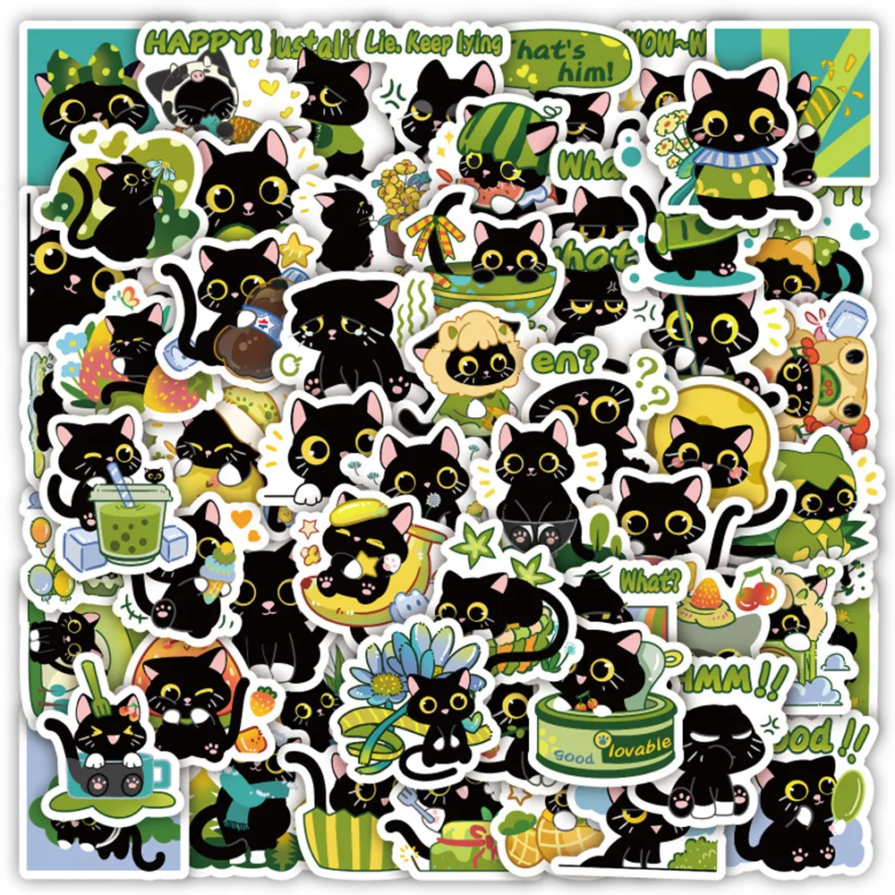 

10/30/60pcs Cute Animal Black Cat Stickers Aesthetic Decals for Stationery Guitar Notebook Bike Waterproof Funny Cartoon Sticker