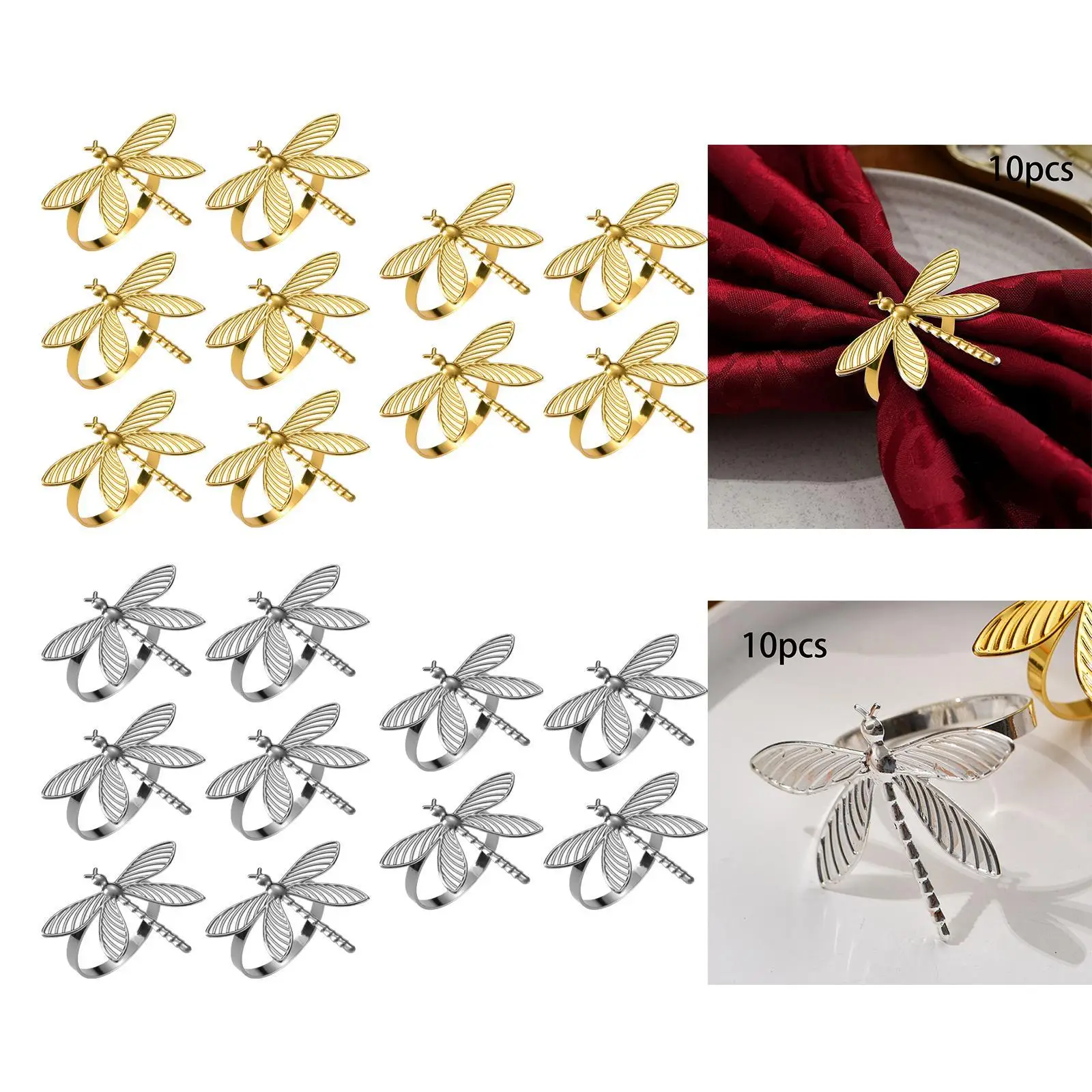 

10x Dragonfly Napkin Rings Dining Table Settings Elegant Versatile Napkin Holder Buckles for Gatherings Thanksgiving Day