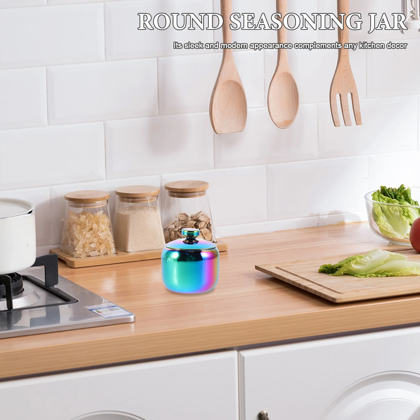 

Stainless Steel Seasoning Spice Storage Container Airtight Kitchen Condiment Jar Space-Saving Metal Jar For Salt Sugar