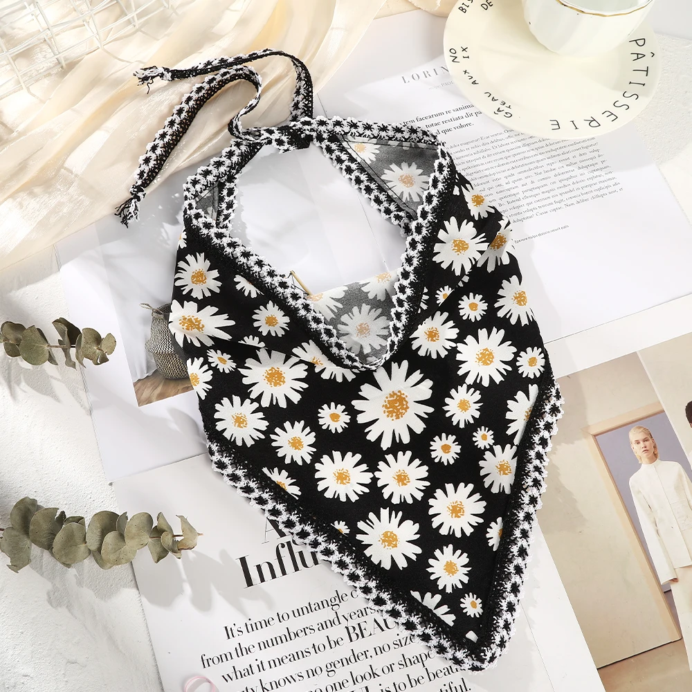 Summer Flower Printing Hair Scarf Hairband Straps Daisy Headband Triangle Bandana Kerchief Women Girl Headwear Hair Accessories