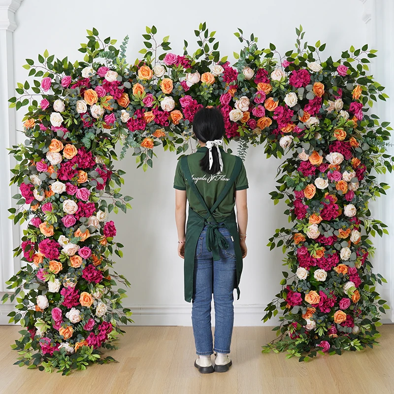 ديكور إطار قوس زهرة ، ترتيب الزهور ، خلفية الزفاف ، الدعائم الطرف ، الوردي ، البرتقالي ، الوردي ، الأخضر ، الساخن ، في الهواء الطلق ، A8230 #6