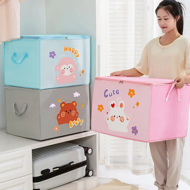 Clothes Quilts Storage Box Cube Foldable Storage Boxes Kids Toy Organizer Box Cartoon Animal Dustproof Travel Storage Bag Home