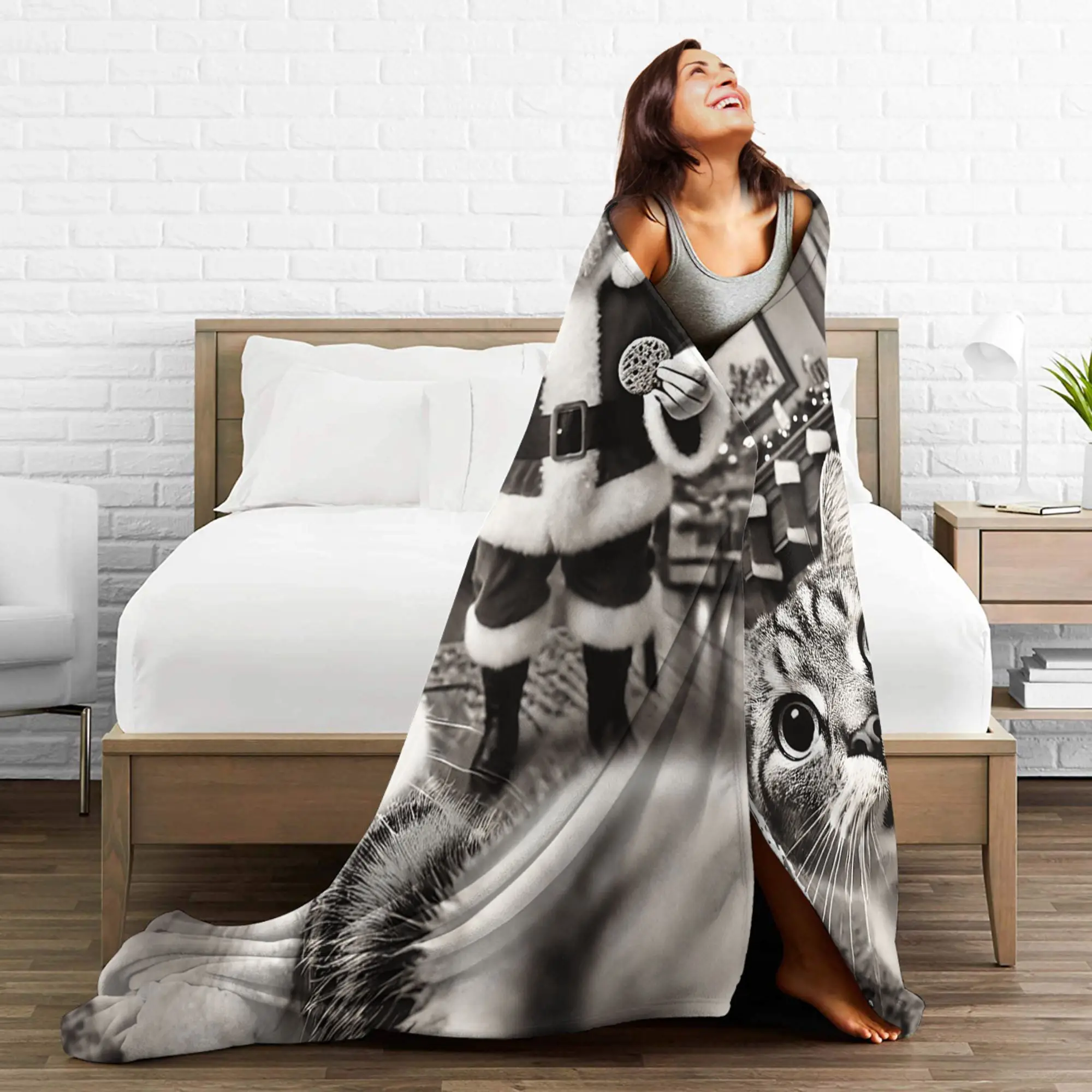 صورة شخصية للقطط مع بطانية سانتا جودة الفراش الدافئة يلقي ربيع الأطفال في الهواء الطلق موضة المفرش #6