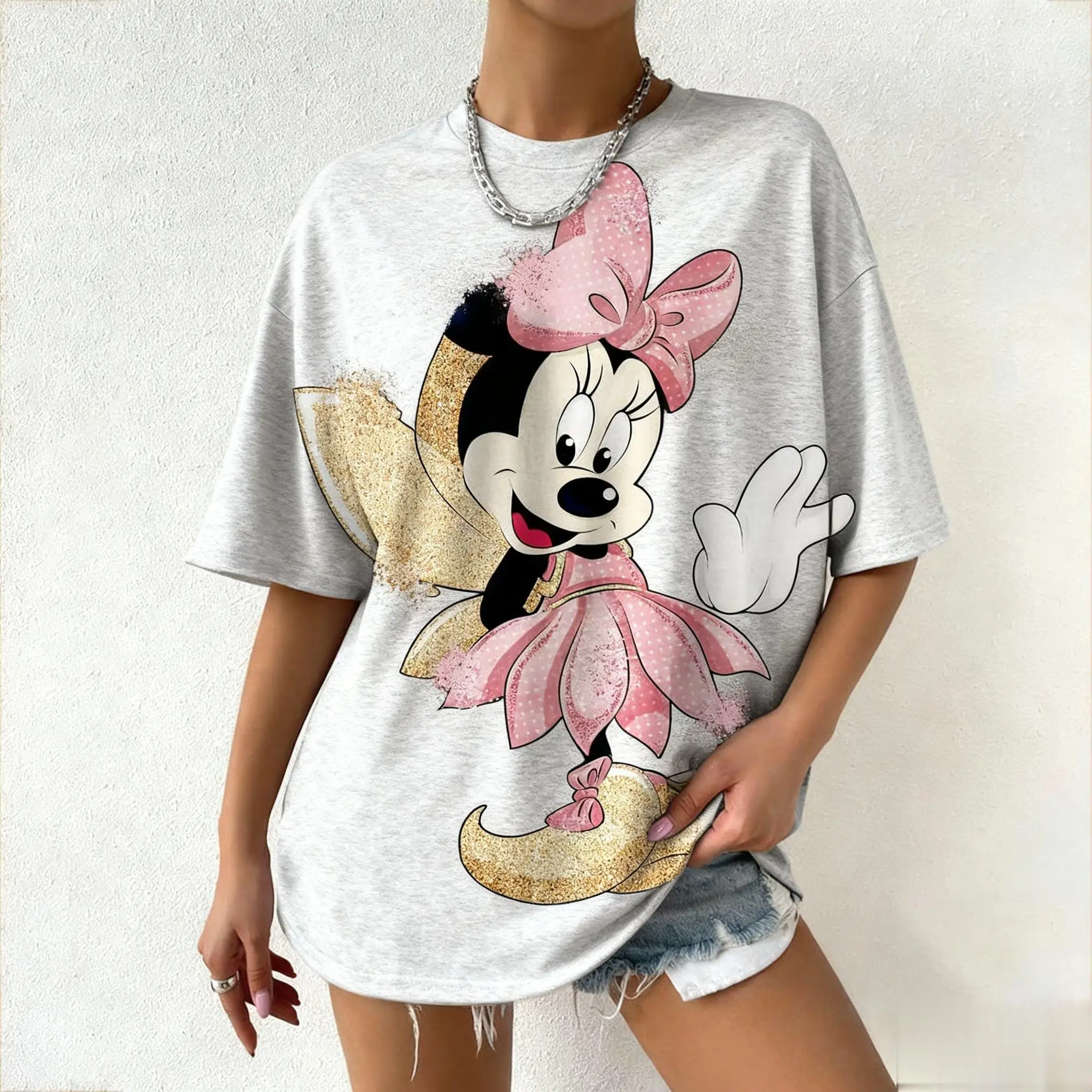 ديزني ميكي ميني ماوس الجرافيك تي شيرت النساء الرجال لطيف الكرتون طباعة قصيرة الأكمام المحملة القمم ملابس الشارع الشهير موضة الصيف