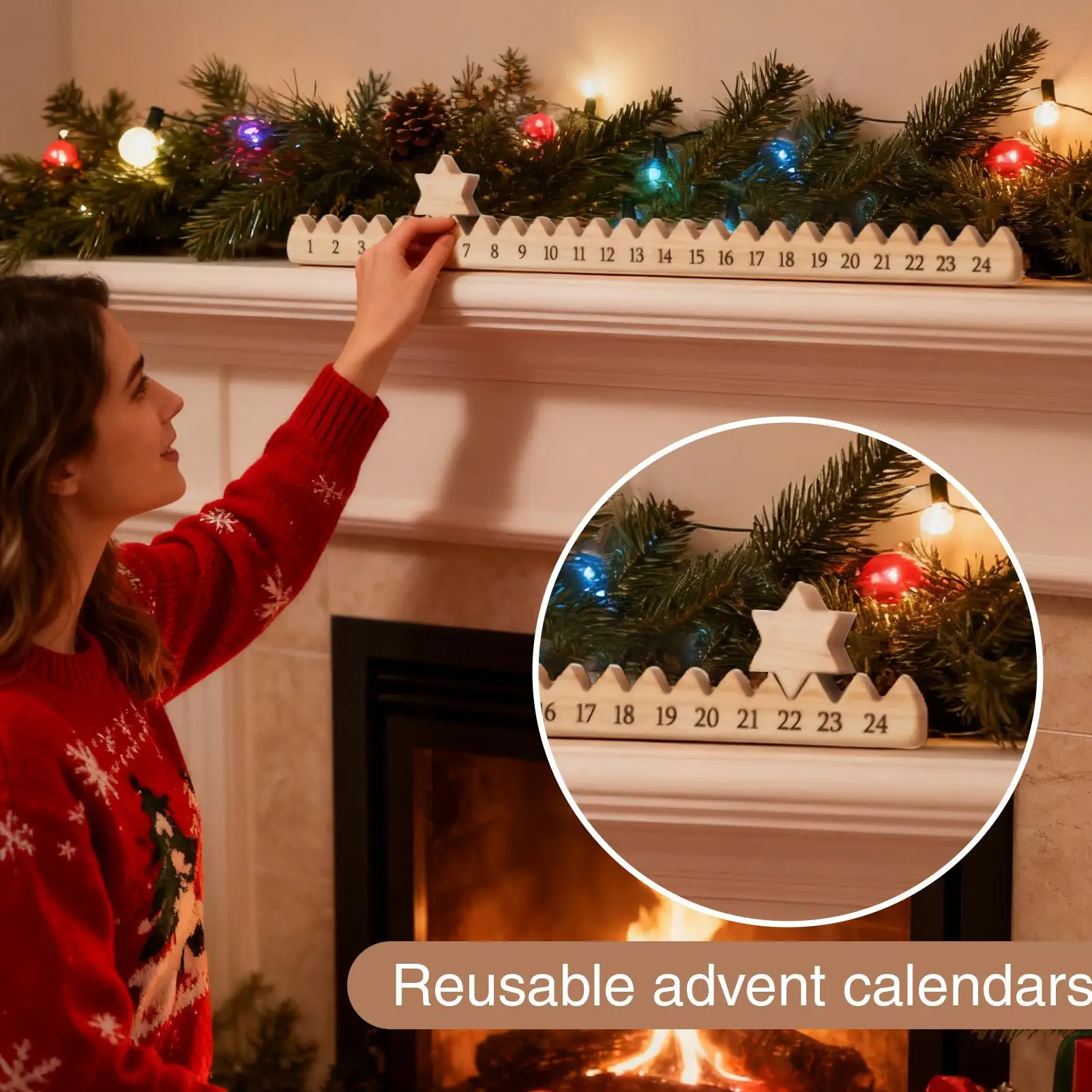 تقويم العد التنازلي الخشبي لعيد الميلاد مع نجوم 24 يومًا تقويم القدوم الخشبي للمنزل والعائلة هدية عيد الميلاد ديكور عيد الميلاد