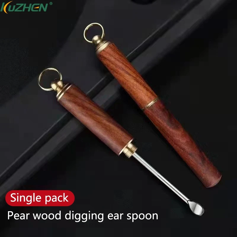 Przenośny mini brelok do czyszczenia uszu z litego drewna Narzędzie do usuwania woskowiny Nettoyage Oreille Earpick Łyżka do uszu Dołączony brelok do kluczy