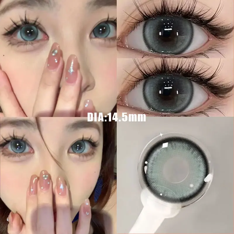 KSSEYE 2PCS Korea Colored Contact Lenses Myopia  Degree -0.00 to -8.00 Blue Eyes Beauty Pupil  Makeup Gray Lens Fast Shipping