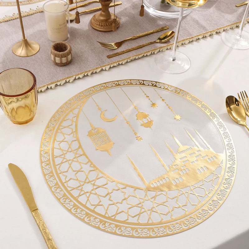 

1/4pcs Eid Mubarak Table Mats Ramadan Kareem Gold Moon PVC Placemat for Islamic Muslim Festival Party Home Table Decoration Gift