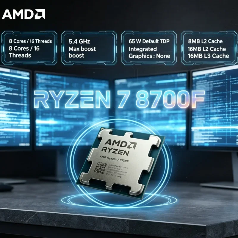 AMD Ryzen 7 8700F Office Desktop CPU 8 Cores 16 Threads 5GHz AM5 Socket Processor Zen 4 65W Low Power
