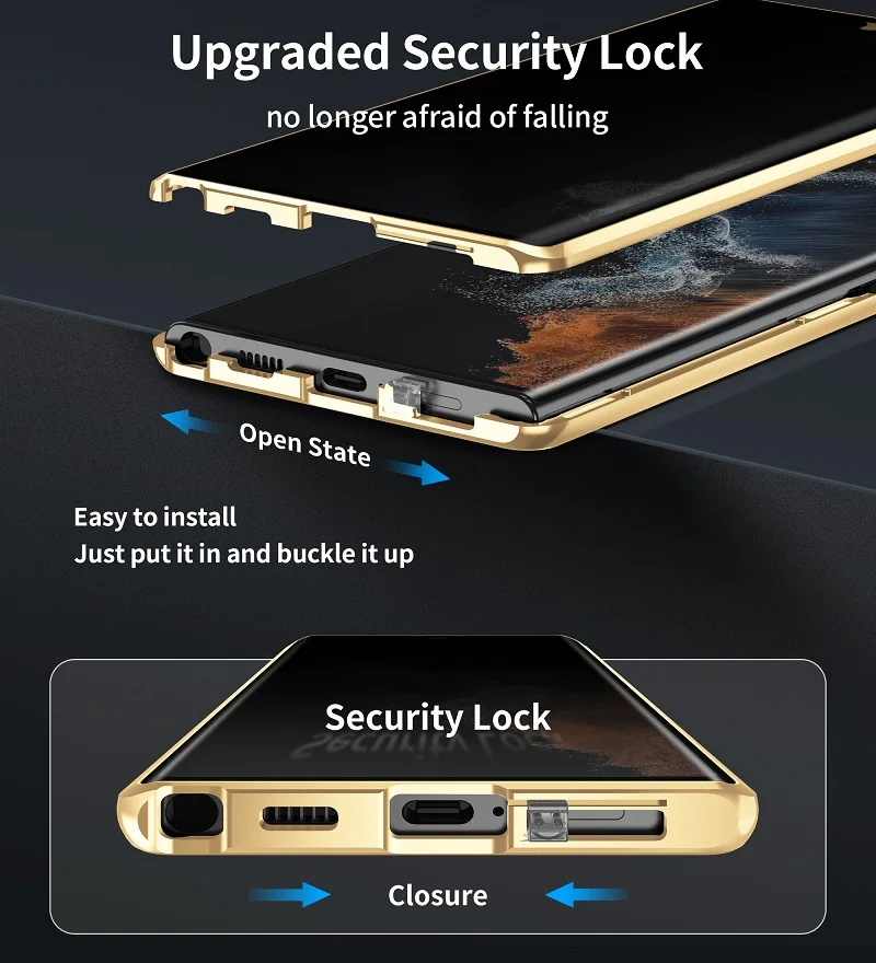 Privacy Glass Case For Samsung S23 S24 Ultra S23 S24 Plus PC Back Panel Double-Sided Magnetic Metal Frame Lens Protective Case