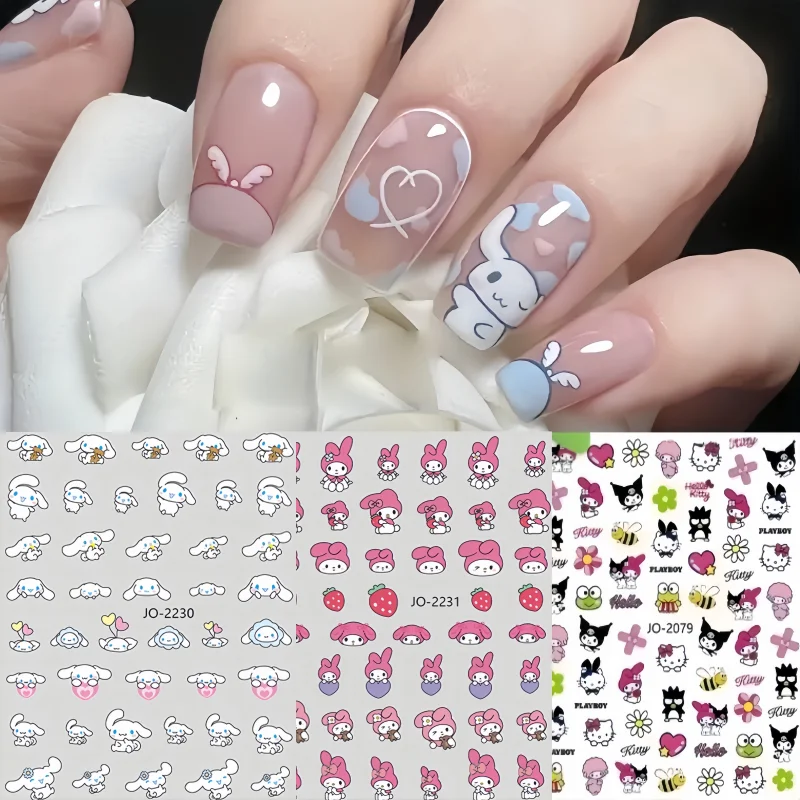

1PCS Cartoon Hello Kitty Nail Stickers Sanrio Nail Art Decoration Kulomi Cinnamon Dog 3D Stickers Nail Decals Press on Nails