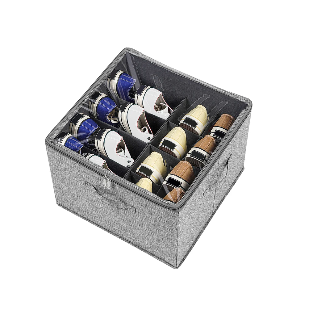 

16 Grid Shoe Organizer Closet Shoe Organizer with Clear Lid Shoes Container Bin Adjustable Dividers for Sneakers Loafers Sandals