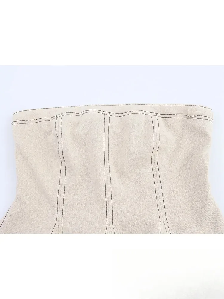 KONDALA Sexy Denim Women Suits Sleeveless Tube Tops High Waist Wide Leg Pants Fashion 2025 Autumn Holiday Suits Strretwear Set