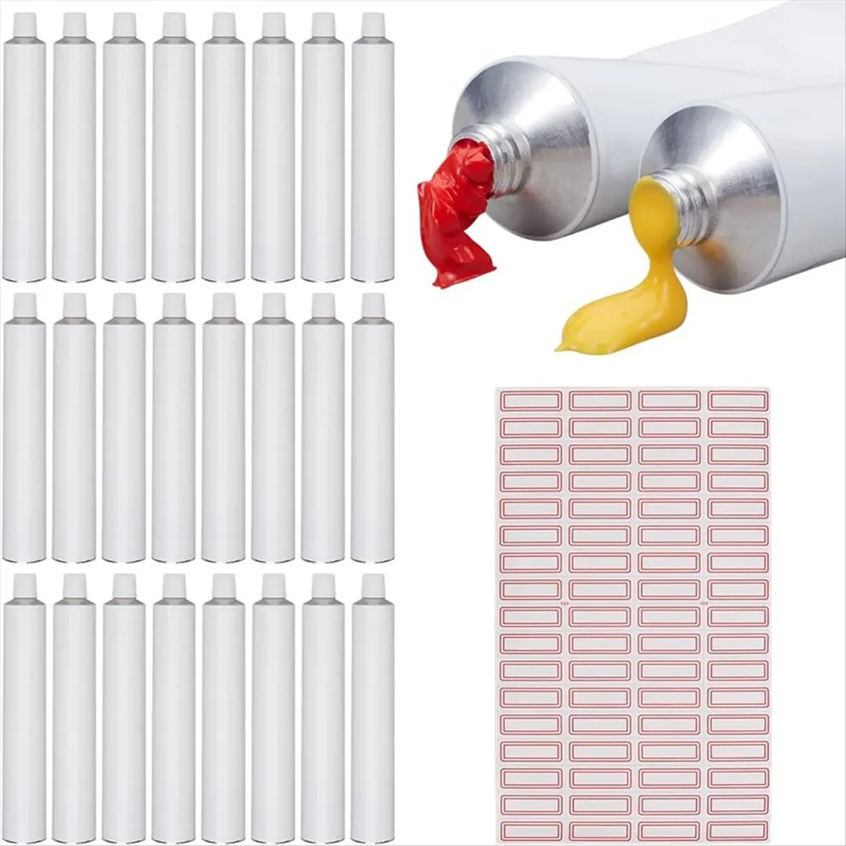 ABFW 24Pc White Empty Oil Paint Tubes 60ml Empty Aluminum Paint Tubes Blank Toothpaste Paints Tube with 1 Sheet Self Adhesive