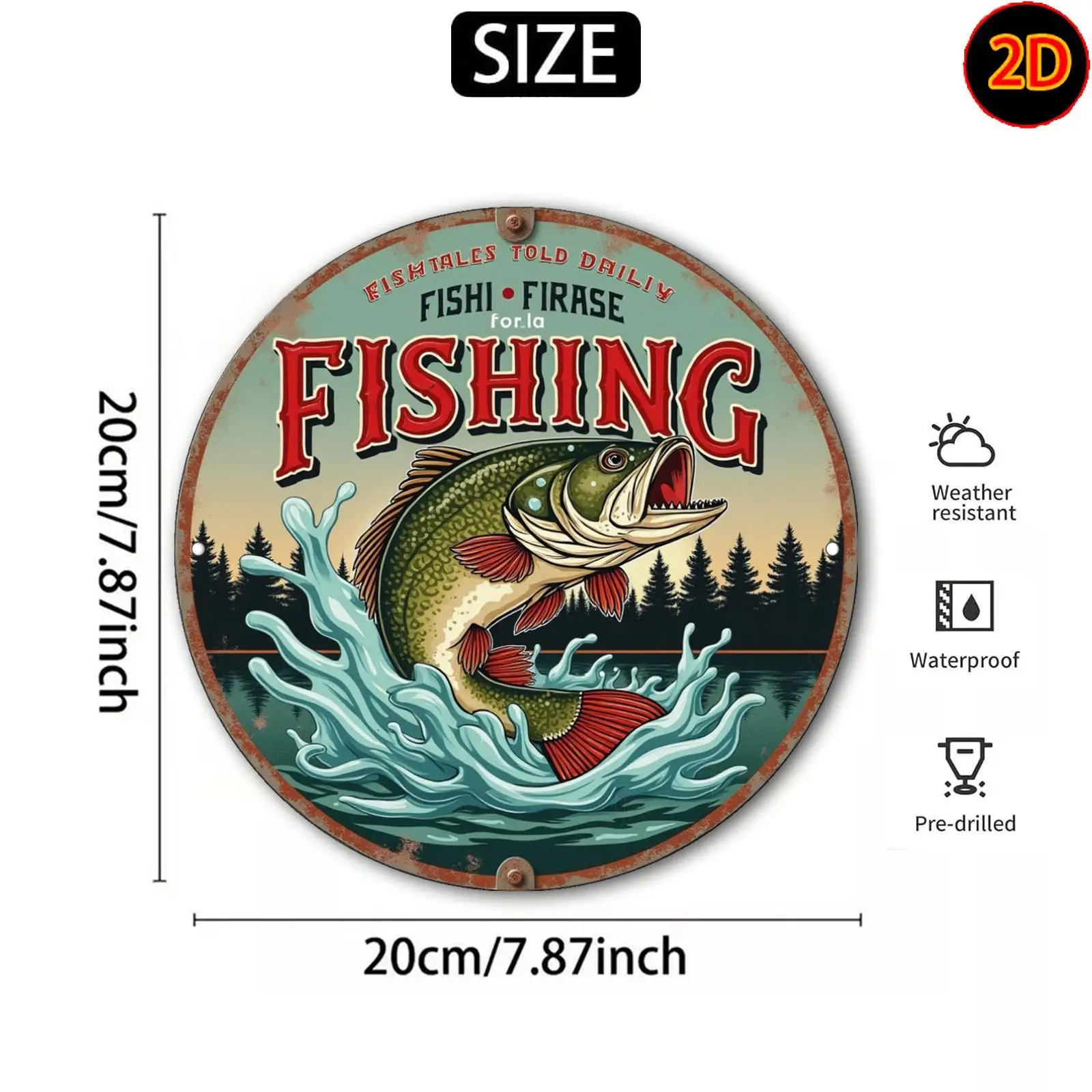 2D Flat, 1pc Vintage Fishing Wall Art - Leapin' Bass Metal Poster with Jumping Fish Design, Retro Lake Decor for Cabin, Man Cave