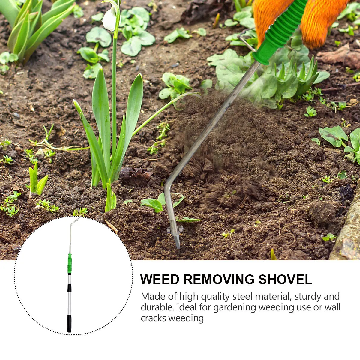 

1Pcs Gardening Weeding Tool Steel Manual Weeder Silver Long Handle Stone Cracks Weeding Drill Root Remover for Garden