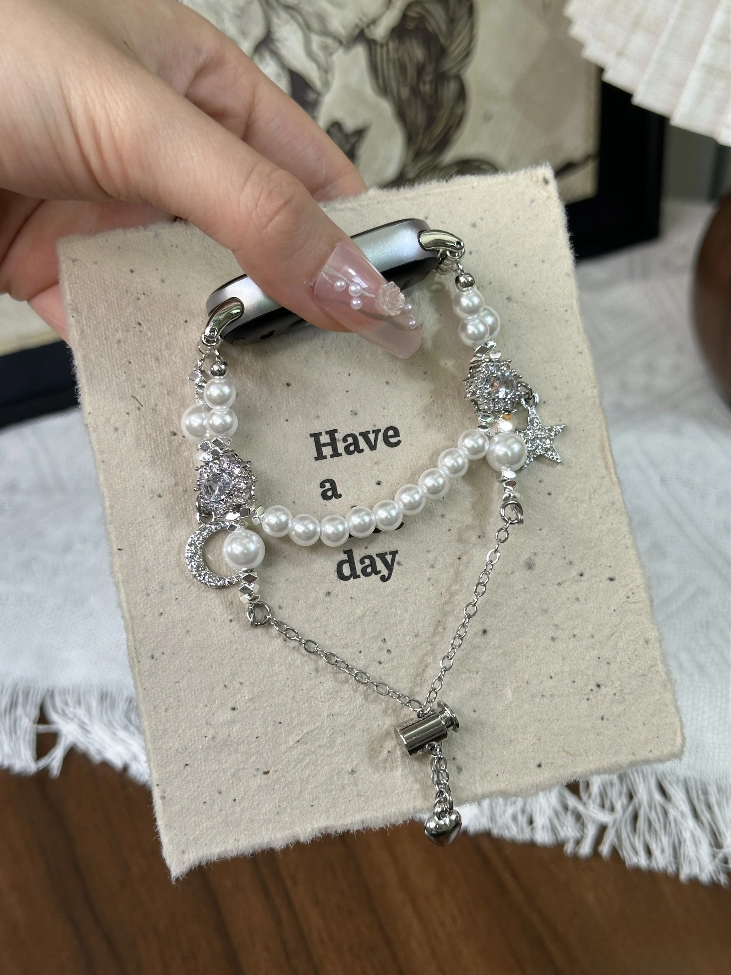 

Star Moon Pearl Chain Strap Suitable Xiaomi Band 8Pro/9Pro，For Mi band 3/4/5/6/7，8/8NFC/9/9NFC/10/10NFC，For Redmi Watch5/4/6